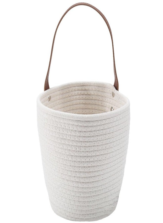 SOFPLATE 7.1 x 9.8 x 4.7 Inch Hanging Woven Basket Cotton Wall Basket with Handle White Rope Multifunction Macrame Closet Shelf Organizing Storage Wall Mounted Bin for Kitchen Room Fruit Plants Towels - Image 2